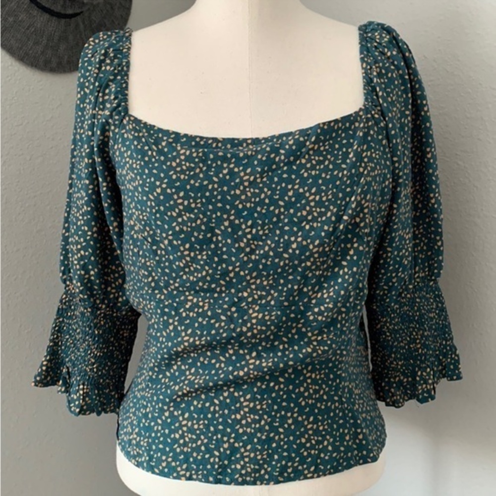 NWT - Women’s Lush Shirred Blouse (Teal Polkadot pattern / Large)